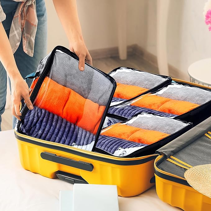 6 Pieces Large Clear Travel Packing Cube Clear Vinyl Zippered Storage Bags See Through Moving Bag PVC Multipurpose Pouch with Handle for Suitcase Shirts Dress Storage (Black, 15.8 x 10.2 x 3.9 Inch)