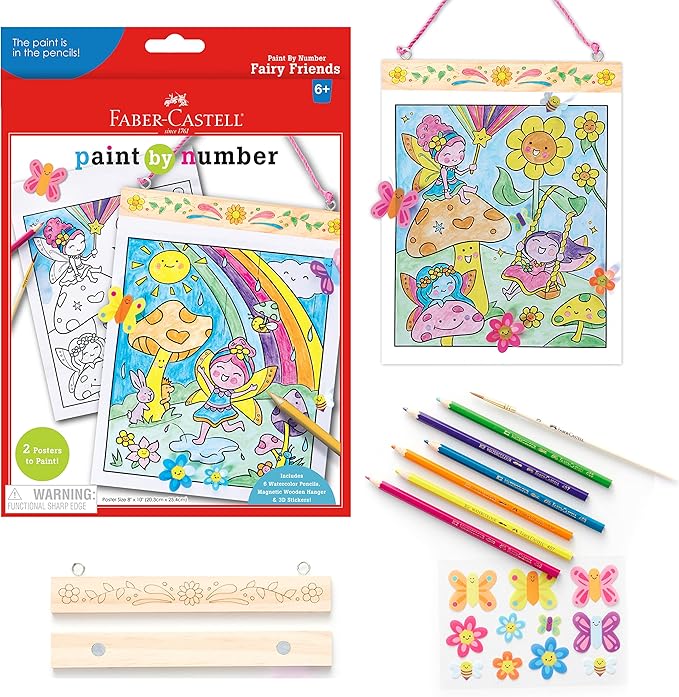 Faber-Castell Paint by Number Fairy Friends Pets - Kids Watercolor Fairies Toys for Ages 6-8+