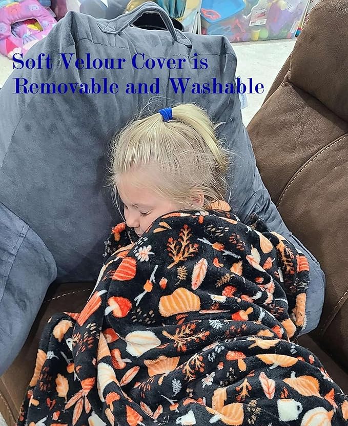 ComfortSpa Reading Pillow for Kids Teens Adult, Back Rest Pillow with Arms, Pockets, Washable Cover; Use as a Back Pillow for Bed Sitting Up for Bedrest or Relief from GERD Heartburn (Standard Grey)