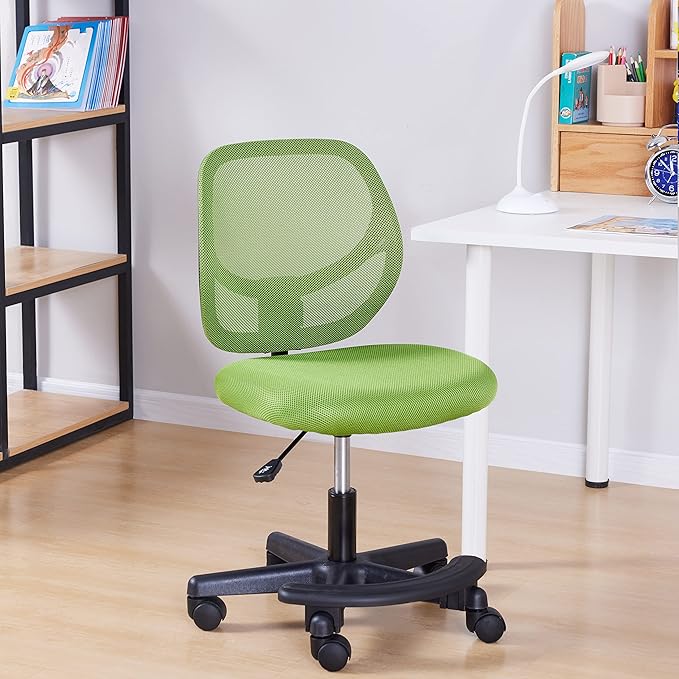 Amazon Basics Kids Adjustable Mesh Low-Back Swivel Study Desk Chair with Footrest, Green