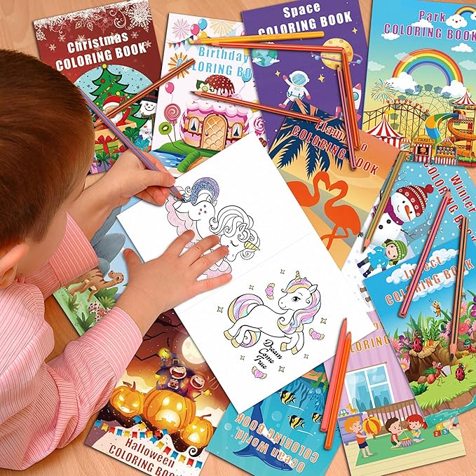 24Pack Bulk Coloring Books for Kids Ages 4-8, 3-4, 8-12, Small Coloring Books for Kids, Kids Birthday Party Favors Gifts Classroom Activity Supplies, Mini Coloring Books Includes Unicorn, Christmas