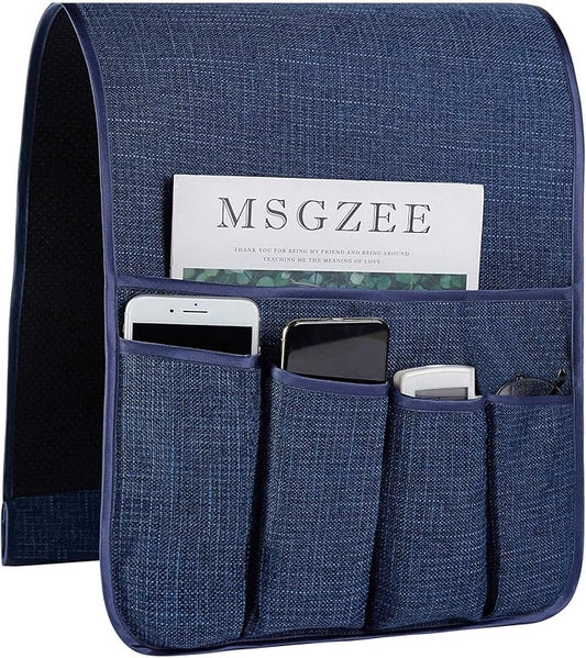 FLYILY Sofa Armrest Organizer Non-Slip Arm Chair Hanging Caddy Remote Control Holder for Magazine, Phone, Books, Glasses(Navy,13in)