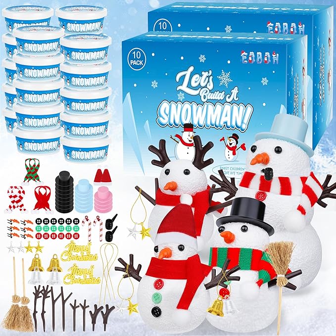 20 Pack Snowman Kit, DIY Christmas Craft for Kids Gifts, Build a Snowman Kit Indoors Decorations, Creative Air Dry Clay Modeling Crafts Kit for School Winter Party Activities, Christmas Perfect Kids