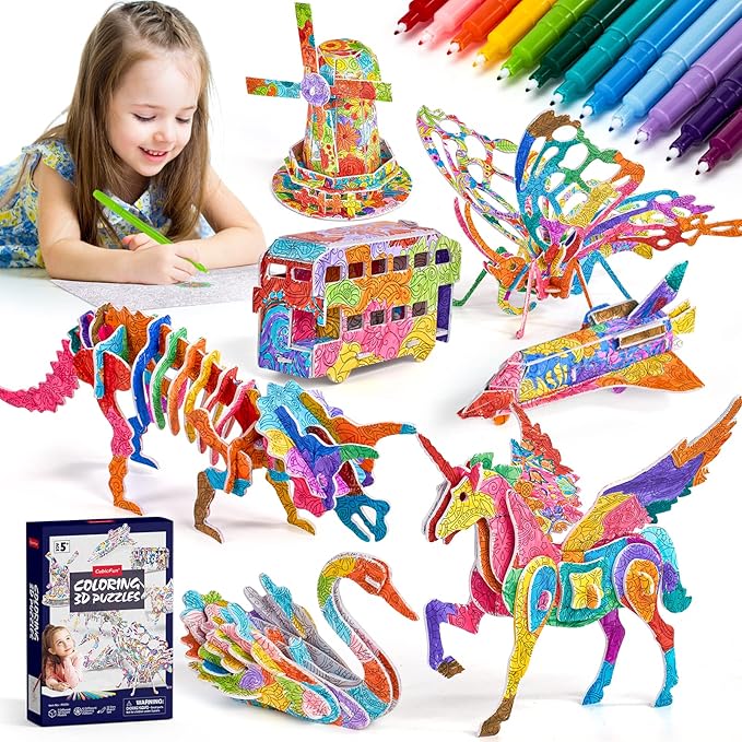 CubicFun Arts Crafts for Kids Ages 6-8-12, 7 Sets Mandala 3D Coloring Puzzles, Art Supplies for Kids 9-12 DIY 3D Puzzles for Kids Ages 3-5 4-8, Crafts for Girls Ages 6-8-12