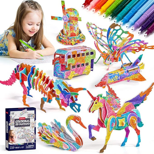 CubicFun Arts Crafts for Kids Ages 6-8-12, 7 Sets Mandala 3D Coloring Puzzles, Art Supplies for Kids 9-12 DIY 3D Puzzles for Kids Ages 3-5 4-8, Crafts for Girls Ages 6-8-12