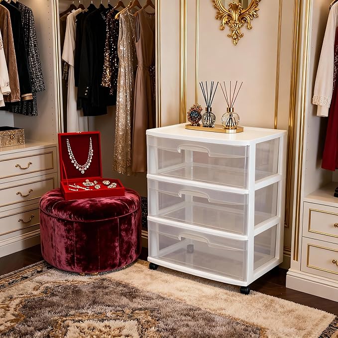 Wide 3 Drawer Cart White