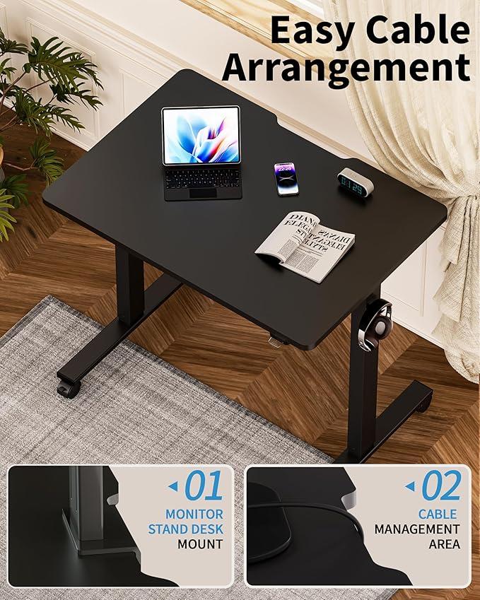 Okin Small Electric Standing Desk, 36 x 24 Inches Whole Piece Height Adjustable Desk, Black Sit to Stand Desks Computer Workstation with Wheels for Home Office