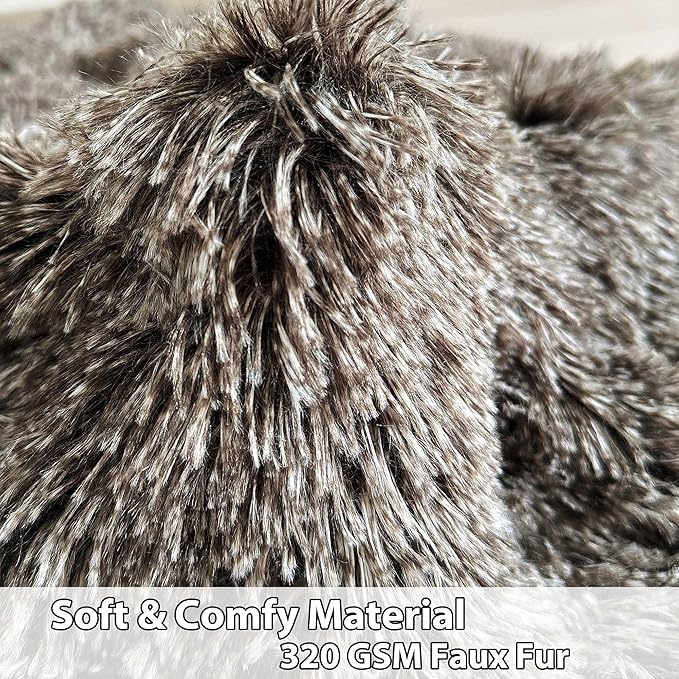 LIFEREVO Fluffy Bean Bag Chair Cover (No Filler), Soft Faux Fur Stuffed Animal Bean Bag Storage Cover for Adults Teens, Furry Comfy Stuffy Beanbag Cover for Plush Toys or Textile (Ombre Dark Grey)