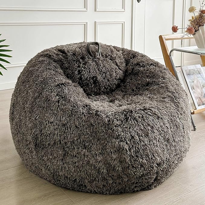 LIFEREVO Fluffy Bean Bag Chair Cover (No Filler), Soft Faux Fur Stuffed Animal Bean Bag Storage Cover for Adults Teens, Furry Comfy Stuffy Beanbag Cover for Plush Toys or Textile (Ombre Dark Grey)