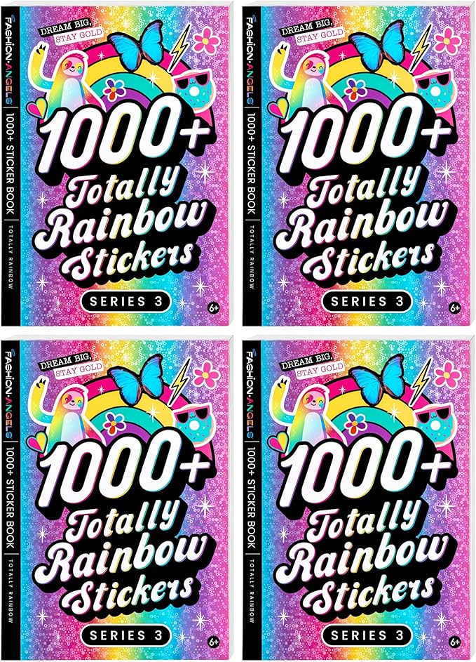 Fashion Angels 1,000+ Totally Rainbow Sticker Book Multi Pack, Bulk Pack of 4 Colorful Craft Sticker Books, Ideal Gift & Party Favor for Kids, Tweens, Teens