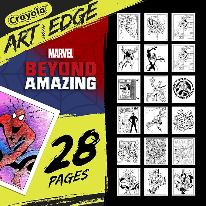 Crayola Art with Edge Spiderman Beyond Amazing Coloring Pages (28pgs), Spiderman Coloring Pages, Adult Coloring, Gift for Teens