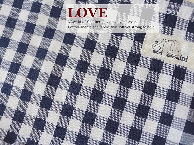 HAPPYHEIDI Navy Blue Gingham Cotton Makeup Bag Cosmetic Toiletry Travel Pouch, Tote Purse Organizer, Zipper Closure, Canvas Lined