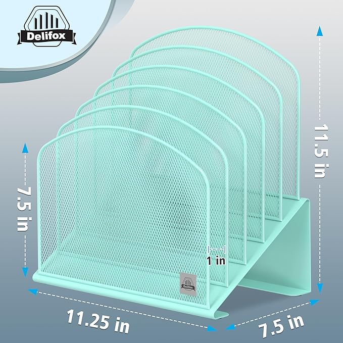 Inclined Desk File Organizer, 5-Section Vertical File Folder Holder Stand Metal Rack File Sorter for Office Classroom Desktop Organization