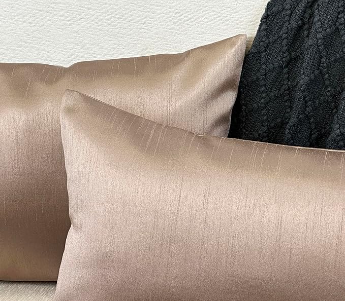 Aiking Home 12x24 Inches Faux Silk Rectangular Throw Pillow Cover, Zipper Closure, Sand (Set of 2)