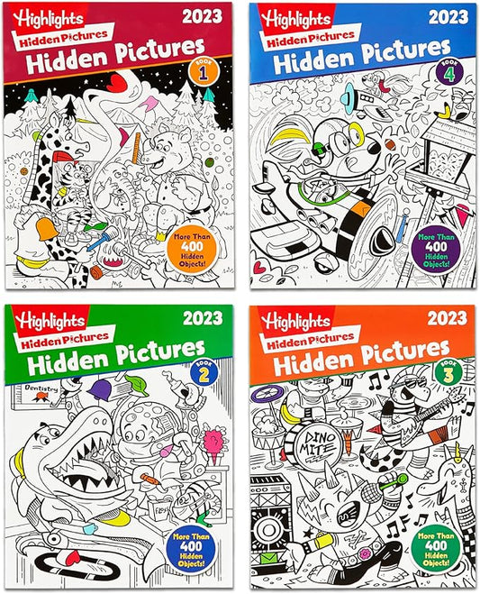 Highlights Hidden Pictures 2023 Activity Books for Kids Ages 6 and Up, 4-Book Set of Travel-Friendly Screen Free Seek and Find Fun, Books Double as Coloring Books