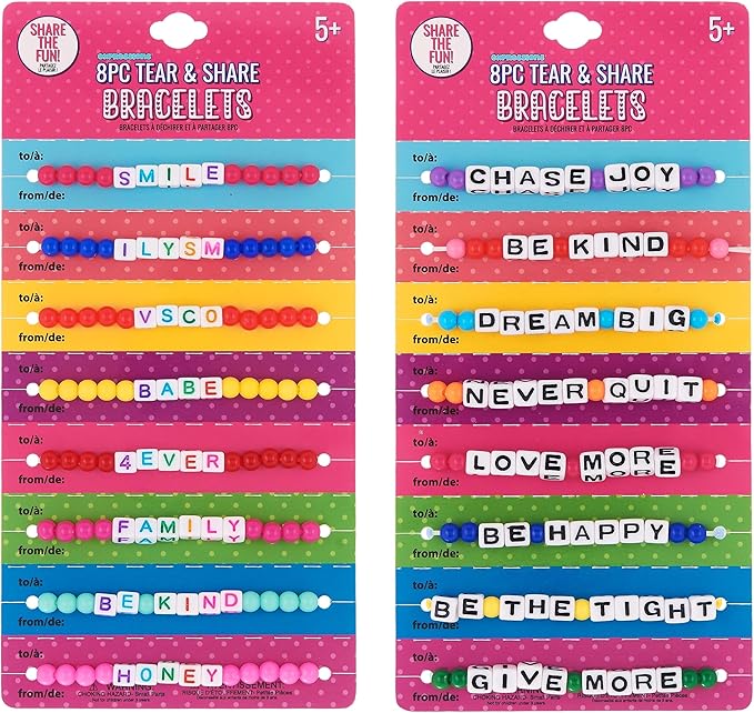 Expressions 16pc Tear & Share Bracelets w/ BRIGHT Beads - Novelty Message Bracelets To Share With Friends, Colorful Letter Beaded Bracelets, Shareable Party Favor Jewelry For Kids And Teens