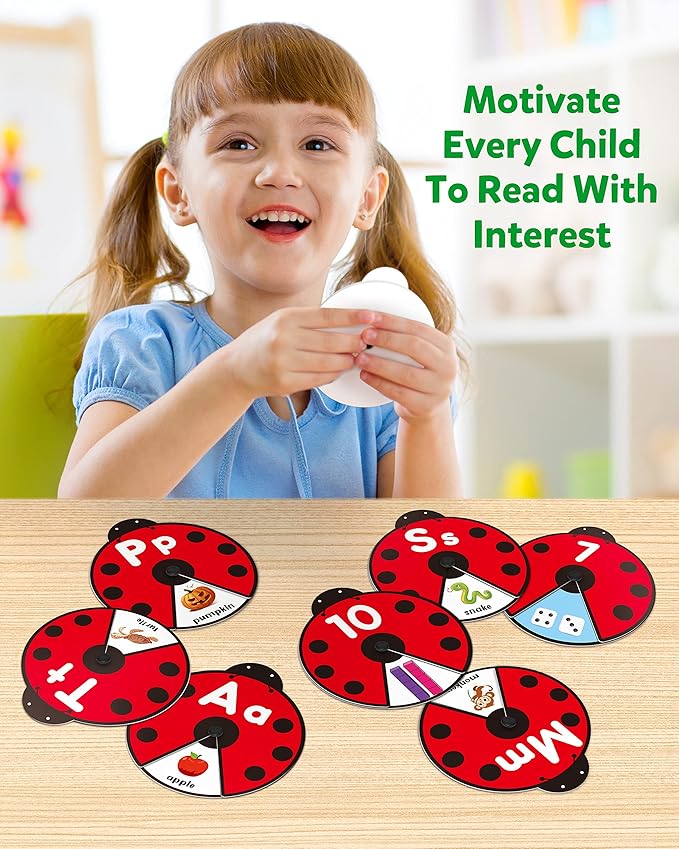 Coogam Interactive Alphabet Learning Toy, ABC Number Letters Spinning Game, Sight Words Animal Pattern Ladybug Cards, Montessori Educational Toy Gift for 3 4 5 Year Old Baby Toddlers