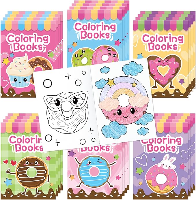 24Pcs Donut Coloring Books for Kids Bulk Cute Mini Coloring Booklet DIY Art Drawing Book with Dessert Doughnut for Toddlers Birthday School Party Favors Goodie Bag Filler