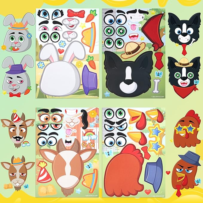 JOYIN 36 Pcs 9"x6" Farm Animals Make a face Stickers for Kids, Make Your Own Summer Sticker Sheets, Party Favors Kids Crafts, Goodie Bags Stuffers, Classroom Rewards