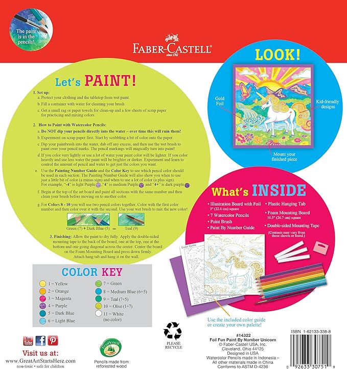 Faber-Castell Paint by Number Foil Fun - Unicorns - Color and Display 1 Unicorn Paint by Number Board