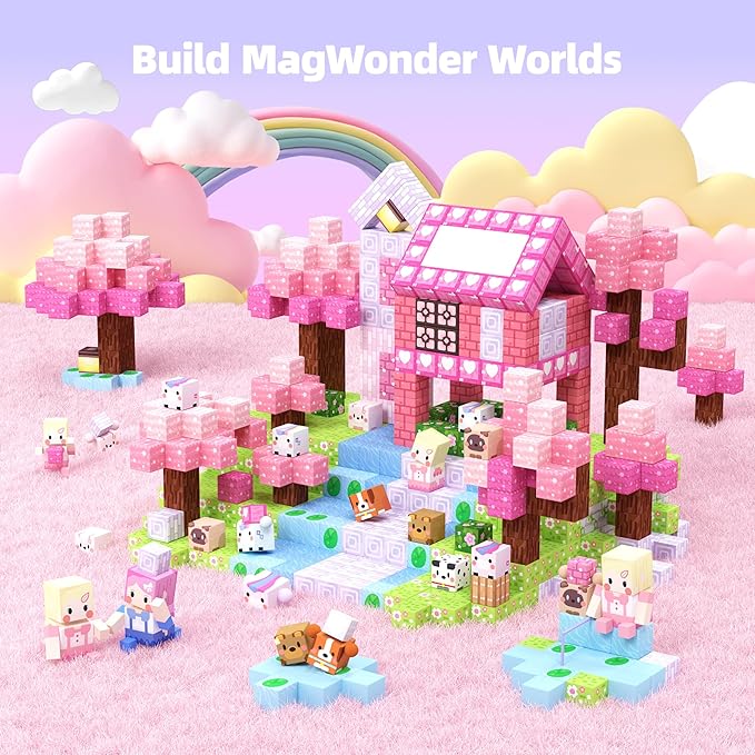 GobiDex 100PCS Magnetic Blocks Kid Building Toys for 3+ Years Old Girls, Upgraded STEM Sensory Gifts for Princess, Kids Magnets Game for Toddler