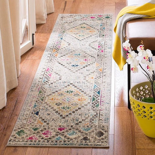 SAFAVIEH Madison Collection Runner Rug - 2'2" x 6', Grey & Yellow, Boho Diamond Distressed Design, Non-Shedding & Easy Care, Ideal for High Traffic Areas in Living Room, Bedroom (MAD418F)