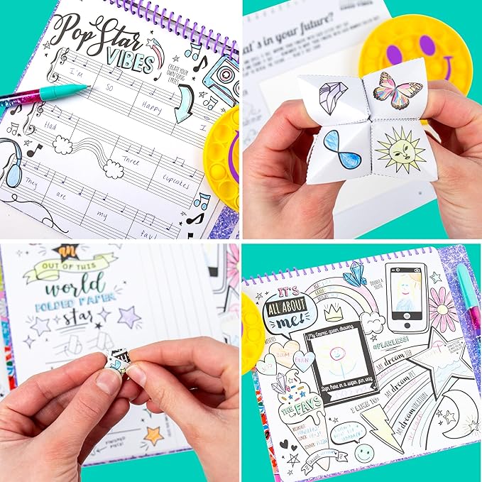 Just My Style Pop & Color Sketchbook, Creative Fidget Sketchbook and Pen Set, Great Weekend Activity, Includes Cute Puffy Stickers & Mindfulness Activity Book for Kids Ages 6, 7, 8, 9