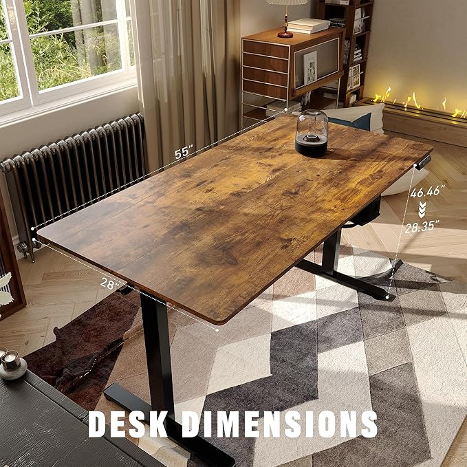 Monomi 55" Electric Standing Desk,Height Adjustable Home Office Sit Stand Up Computer PC Table,Tall Standup Workstation, Gaming, Writing, Study,Bedroom Rising Desks with Two-Piece Desktop,Brown