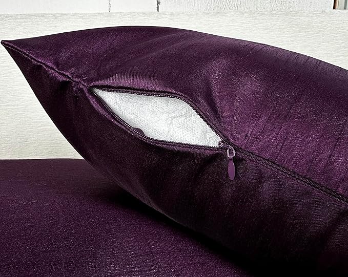 Aiking Home Collection 26x26 Inches Faux Silk Square European Shams, Zipper Closure, Eggplant (Set of 2)