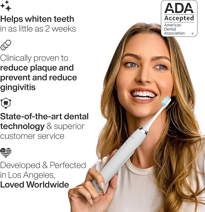 Aquasonic Vibe Series Ultra-Whitening Toothbrush – ADA Accepted Electric Toothbrush - 8 Brush Heads & Travel Case – 40,000 VPM Motor & Wireless Charging - 4 Modes w Smart Timer – Optic White