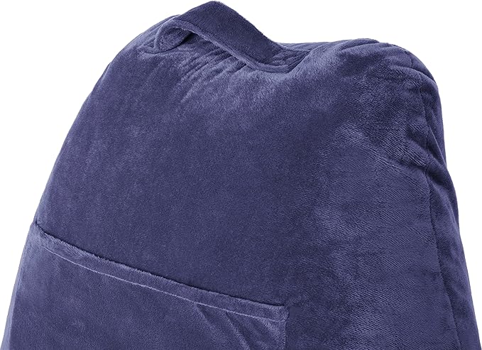 Husband Pillow Dark Blue, Original Reading Pillow in Bed Rest Chair, Shredded Memory Foam Large Lounge Cushion Adult Backrest with Arms, Comfy Back Support for Sit Sitting Up, Wash/Removable Cover