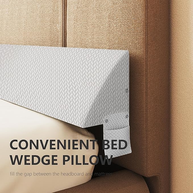 Bed Wedge Pillow for Headboard Gap Bed Mattress Gap Filler (0-8") Between Headboard/Wall and Mattress White Twin Size Foam Support Triangle Bloster Pillow Stoppers with 2 Pockets