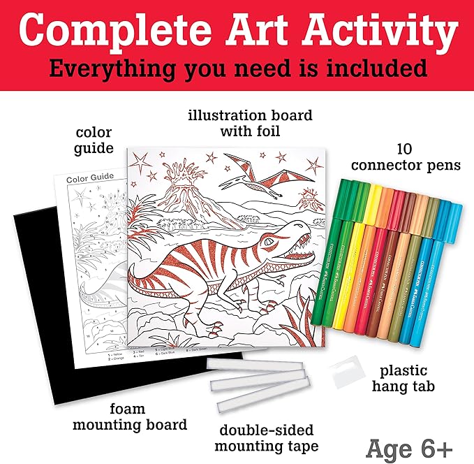 Faber-Castell Color by Number Foil Fun - T-Rex - Color and Display 1 Dinosaur Color by Number Board