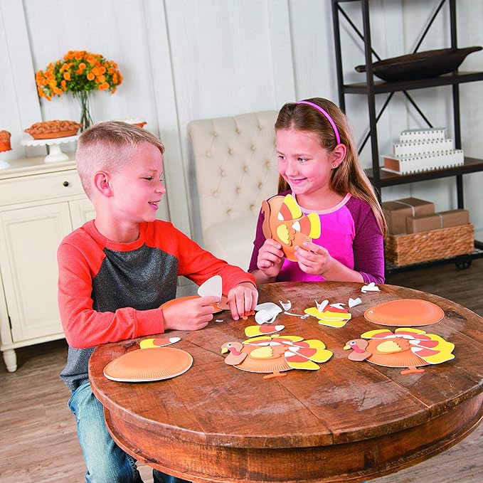 Fun Express Candy Corn Paper Plate Turkey Craft Kit - Makes 12 - Thanksgiving Crafts for Kids