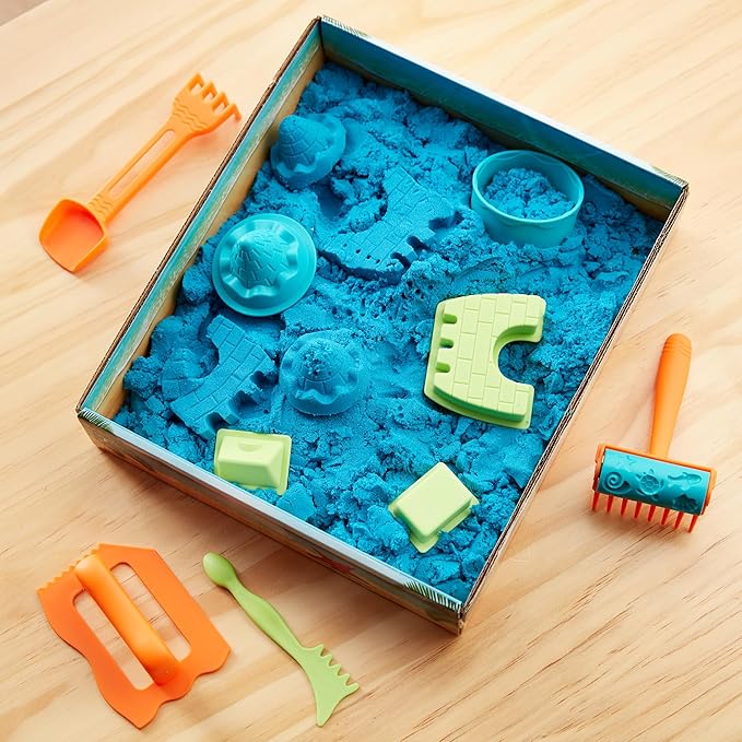 Amazon Basics 11 Piece Moldable Sensory Sand Toy Kit with Castle Molds and Tools, 3lbs Blue Color, for Kids Ages 3 and Up