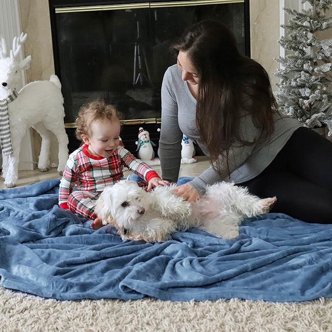 Bedsure GentleSoft Fleece Throw XL Blanket Washed Blue - 300GSM Soft Lightweight Plush Cozy Blankets for Bed, Sofa, Couch, Travel, Camping, 50x70 inches