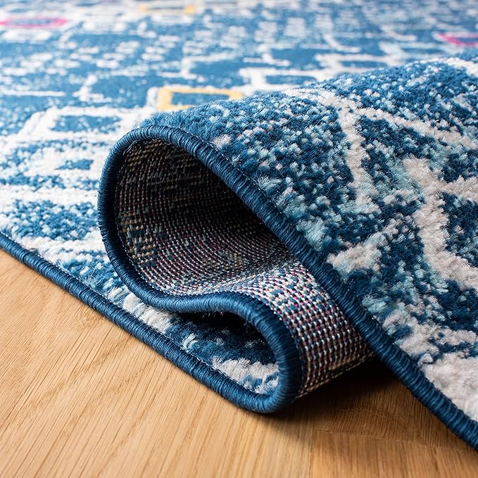 SAFAVIEH Amsterdam Collection Accent Rug - 3' x 5', Navy & Turquoise, Moroccan Boho Design, Non-Shedding & Easy Care, Ideal for High Traffic Areas in Entryway, Living Room, Bedroom (AMS108M)