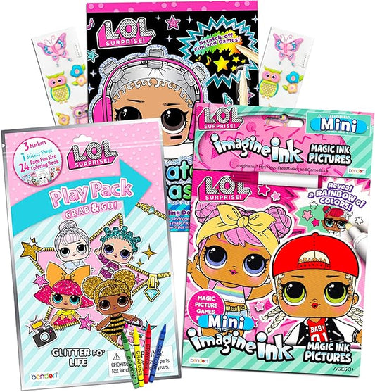 L O L Dolls Coloring and Activity Bundle for Kids Toddlers ~ LOL Dolls Mess-Free Coloring Book with Magic Pen, Scratch Art Book, Mini Coloring Book, and Owl Stickers (LOL Dolls Party Supplies)
