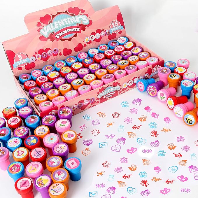 JOYIN 50 Pcs Valentines Day Arts and Crafts Stamper for Kids, Stamps for Valentine’s Day Classroom Exchanging Gifts, Novelty Party Favor, Classroom Holiday Reward Prizes