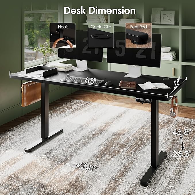 Monomi Electric Standing Desk, 63 x 28 inches Height Adjustable Ergonomic Home Office Sit Stand Up Desk with Memory Preset Controller (Black Top/Black Frame)