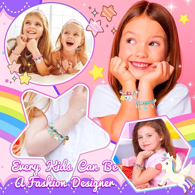 AMAZING TIME 130 Pcs Charm Bracelet Making Kit, Jewelry Toy for Girl Age 8-12 Beads Craft Set for 5 6 7 8 9 10 11 12 Year Old Teenage Birthday Gift
