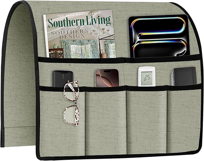 Joywell Armrest Organizer Remote Holder for Recliner Armchair Caddy Couch Sofa Arm Chair Caddie with 6 Pocket Storage for Magazine, iPad, Phone,Sage Green