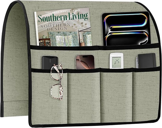 Joywell Armrest Organizer Remote Holder for Recliner Armchair Caddy Couch Sofa Arm Chair Caddie with 6 Pocket Storage for Magazine, iPad, Phone,Sage Green