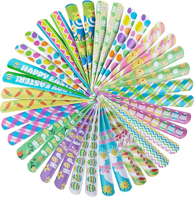 JOYIN 72PCS Easter Slap Bracelet for Kids, Easter Element Design Suitable for Party Favors, Easter wristbands Party Supplies, Basket Stuffers Fillers, Game Prizes