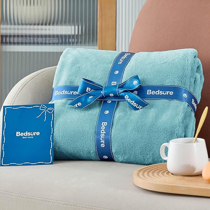 Bedsure GentleSoft Fleece Blankets Twin Size River Blue - 300GSM Lightweight Plush Fuzzy Cozy Soft Blanket for Bed, Sofa, Couch, Travel, Camping, 60x80 inches