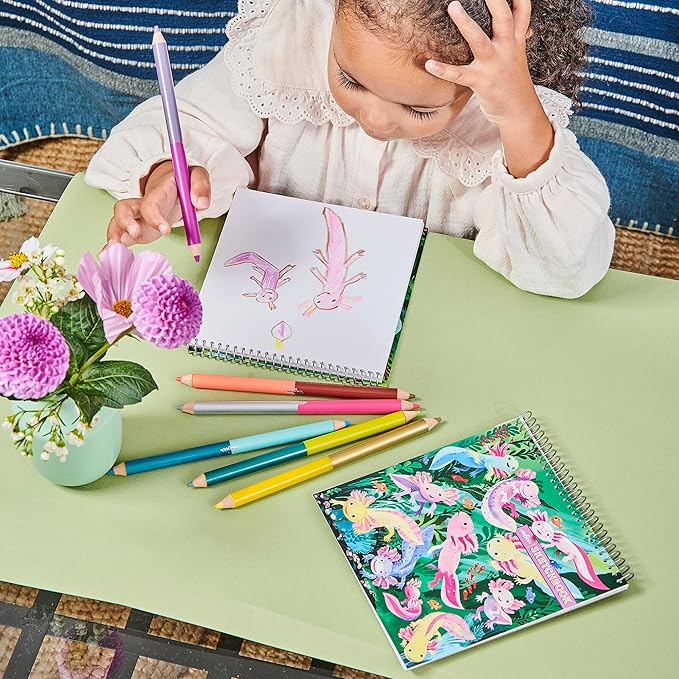 eeBoo: 6 Jumbo Colored Pencils - Axolotl - Double-Sided,12 Colors, Metallic &Fluorescent, Great for Coloring, Art Supplies, Kids Ages 3+