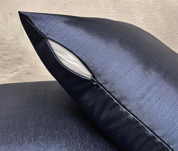 Aiking Home 24x24 Inches Faux Silk Square European Shams, Zipper Closure, Navy (Set of 2)