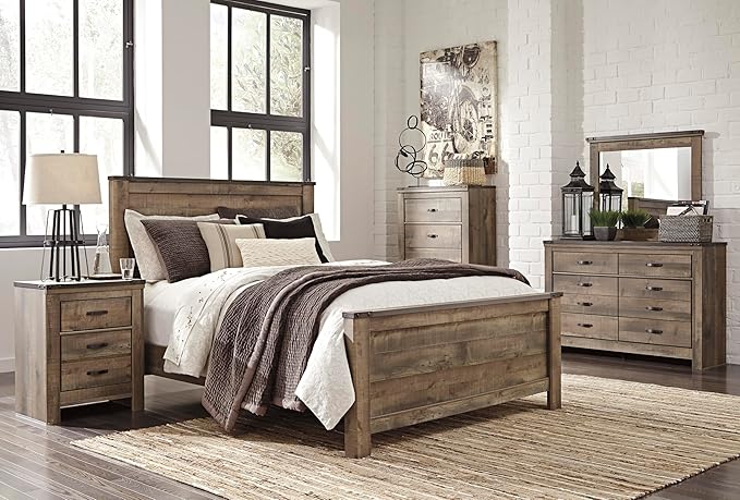 Signature Design by Ashley Trinell Rustic 5 Drawer Chest of Drawers with Nailhead Trim, Warm Brown