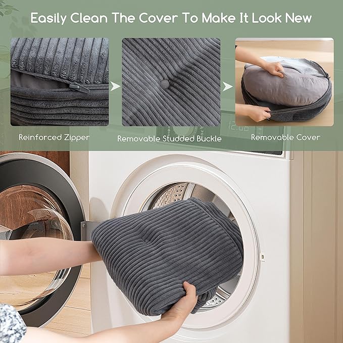 6" Washable Floor Pillow Cushion for Adults, Meditation Cushion Pillow, Large Round Floor Sitting, Removable Tufted Corduroy Cover, for Tatami Living Room or Yoga, 22x22 Inch, Machine Washable