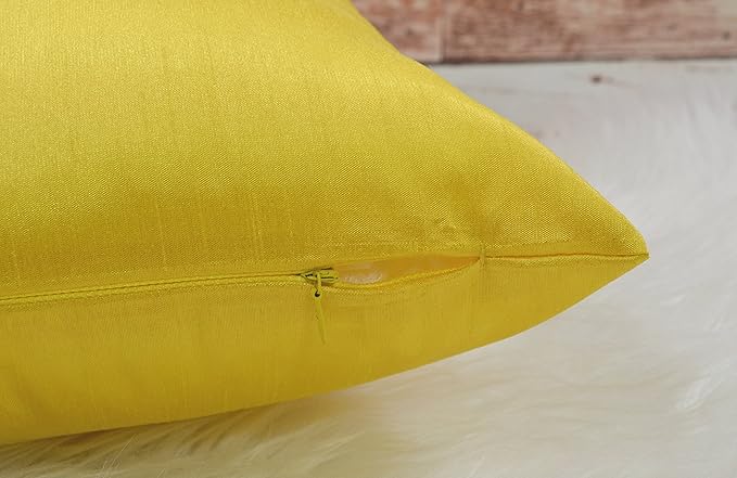 Aiking Home 12x18 Inches Faux Silk Rectangular Throw Pillow Cover, Zipper Closure, Yellow (Set of 2)